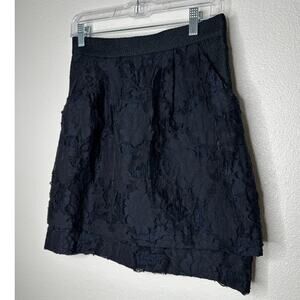 H&M Black Tiered Burnout Jacquard Weave Lace Pockets Back Zip Mini Skirt 8